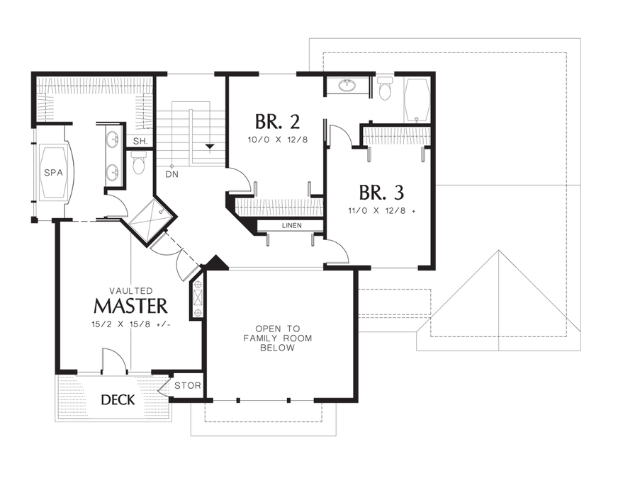 Upper Floor Plan image for Mascord Fairmont-Craftsman Plan with Tall Roof Line-Upper Floor Plan