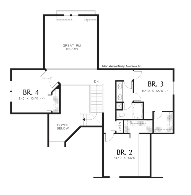 Upper Floor Plan image for Mascord Carville-Universal Design Plan with Great Room-Upper Floor Plan