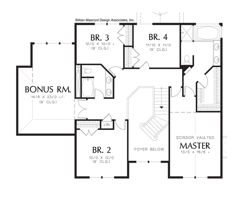 Upper Floor Plan image for Mascord Brayton-Media Center and Fireplace in Farmhouse Plan-Upper Floor Plan