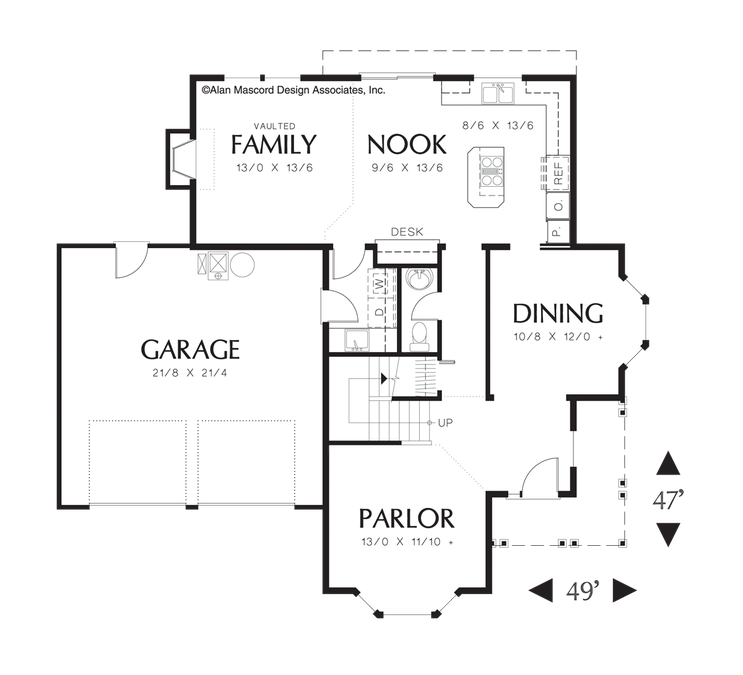 Main Floor Plan image for Mascord Norway-Farmhouse Plan with Bay Windows-Main Floor Plan