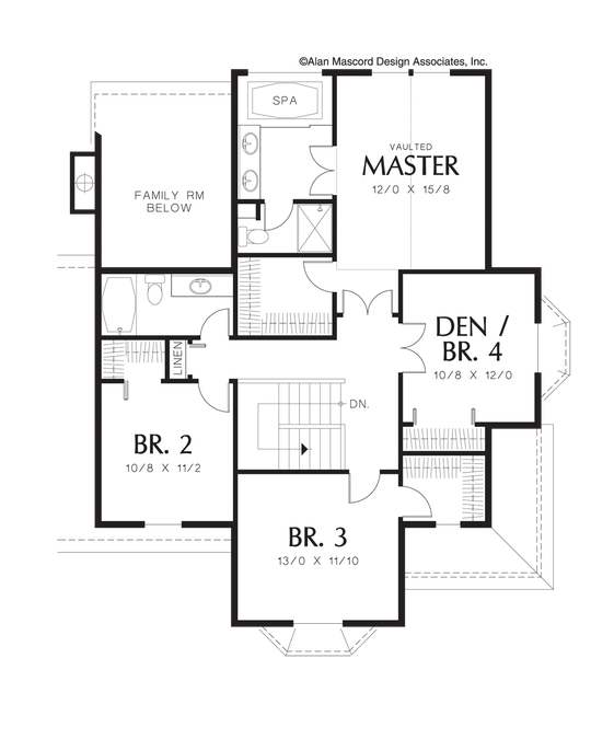 Upper Floor Plan image for Mascord Norway-Farmhouse Plan with Bay Windows-Upper Floor Plan