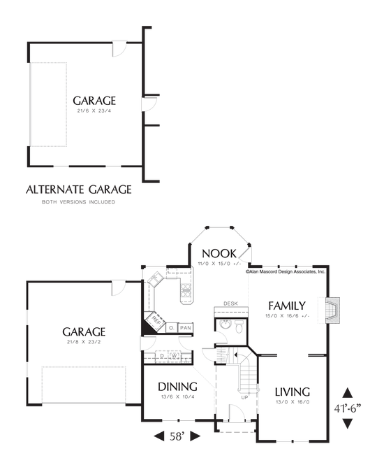 Main Floor Plan image for Mascord Stinson-Grand Exterior on Colonial Style Plan, Cozy Interior-Main Floor Plan