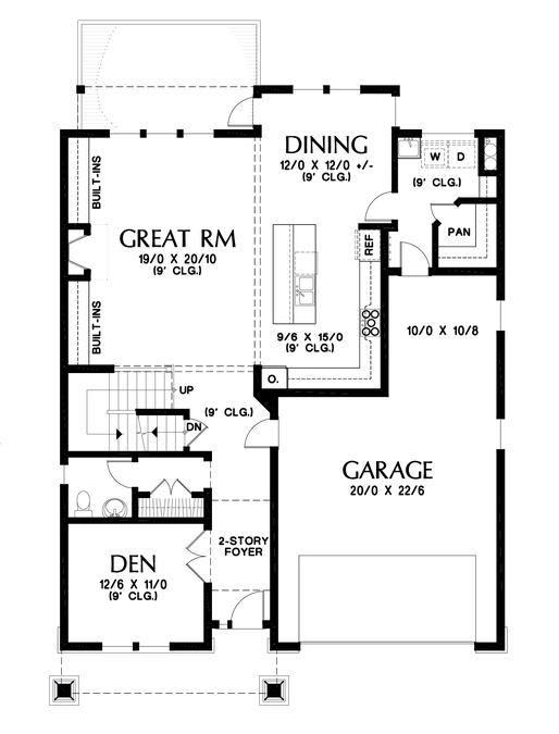 Main Floor Plan image for Mascord Mellowhaven-Craftsman with Walkout Basement and Huge Master-Main Floor Plan