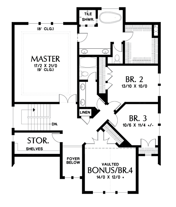 Upper Floor Plan image for Mascord Mellowhaven-Craftsman with Walkout Basement and Huge Master-Upper Floor Plan