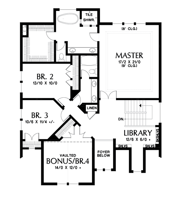 Upper Floor Plan image for Mascord Summerfell-Plan 2230CE with walkout basement-Upper Floor Plan