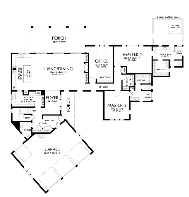 Main Floor Plan image for Mascord Phoenix-Warmth, Luxury, and attractive Guest Suite over Angled Garage-Main Floor Plan