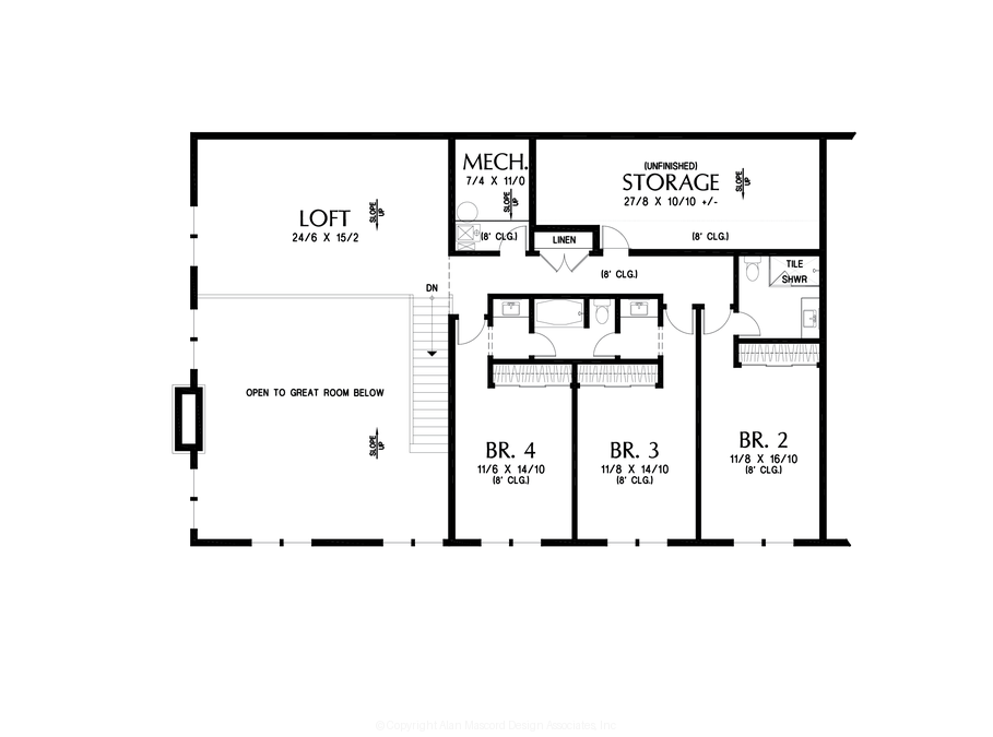 Upper Floor Plan image for Mascord Ironwood-Barndo with Charm-Upper Floor Plan