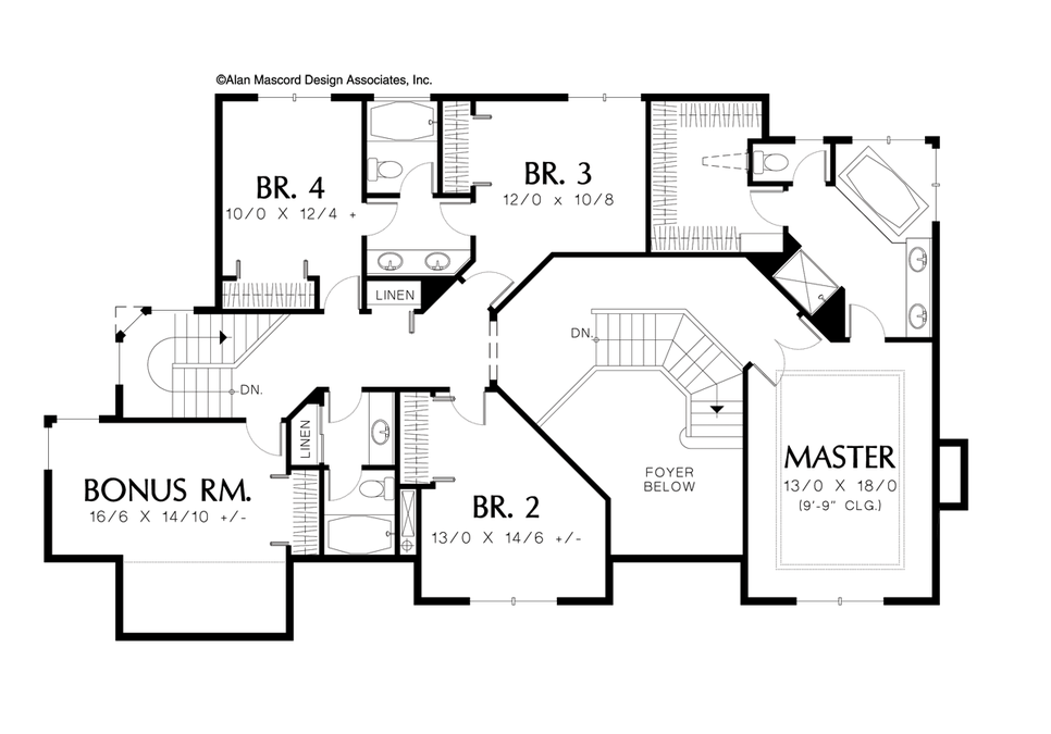 Upper Floor Plan image for Mascord Rosenfeld-Four Bedrooms Plus Bonus on Upper Level-Upper Floor Plan