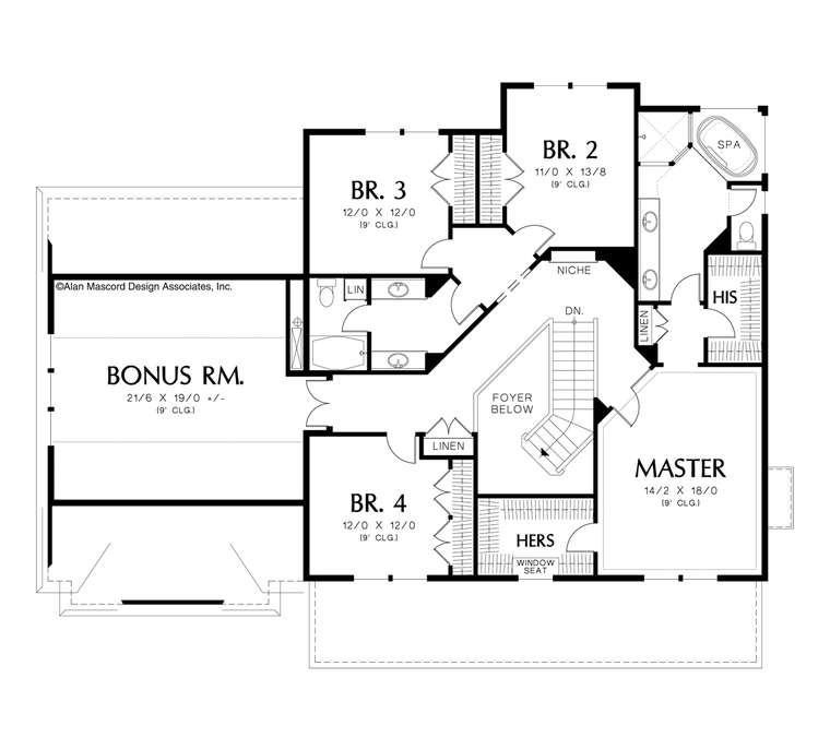 Upper Floor Plan image for Mascord Cameron-His and Hers' Closets in Luxurious Master-Upper Floor Plan