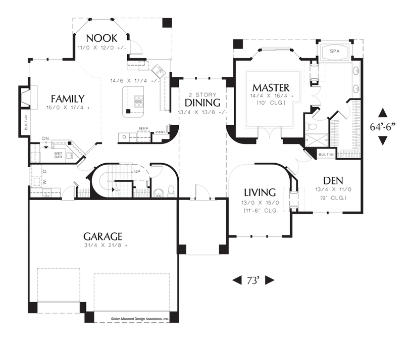 Main Floor Plan image for Mascord Berwick-Elegant Floor Plan, Fireplace in Master Suite-Main Floor Plan