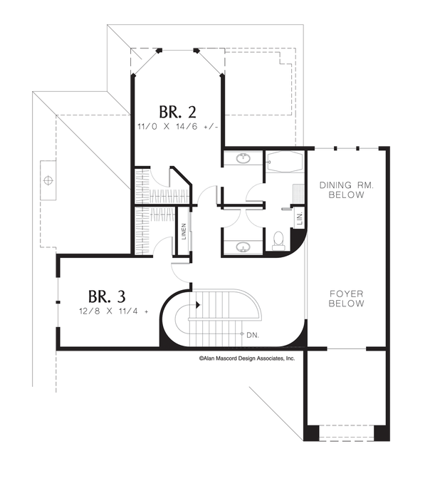 Upper Floor Plan image for Mascord Berwick-Elegant Floor Plan, Fireplace in Master Suite-Upper Floor Plan