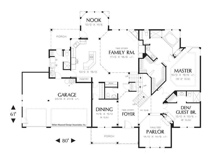 Main Floor Plan image for Mascord Sundstrom-Front and Back Porch on Hospitable Home Plan-Main Floor Plan