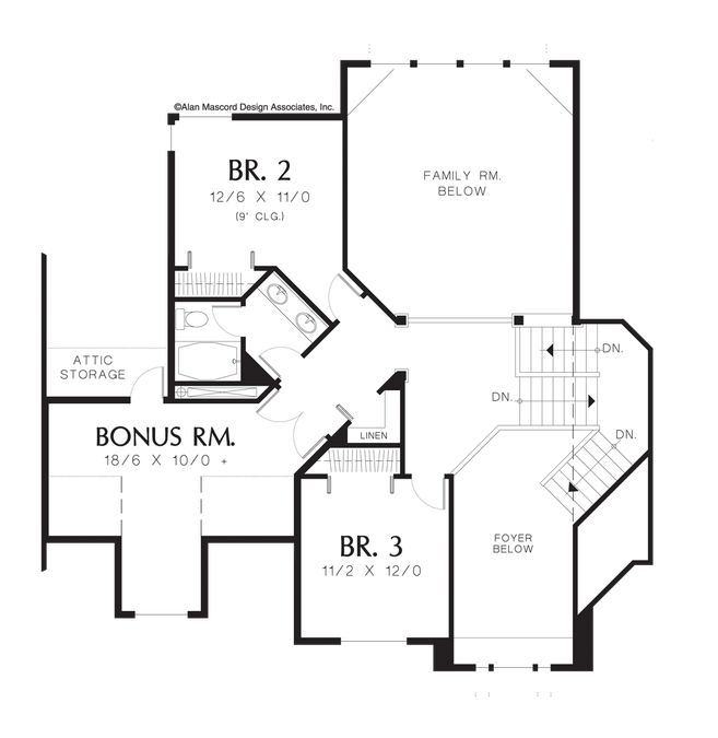 Upper Floor Plan image for Mascord Sundstrom-Front and Back Porch on Hospitable Home Plan-Upper Floor Plan