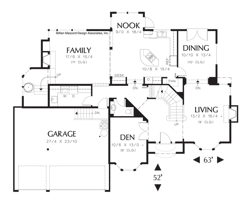 Main Floor Plan image for Mascord Bellingrath-4 Bedroom Plan for Side-sloping Lot-Main Floor Plan