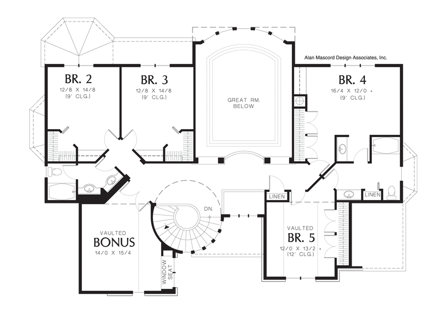 Upper Floor Plan image for Mascord Findlay-Spacious Home with Large Island in Kitchen-Upper Floor Plan