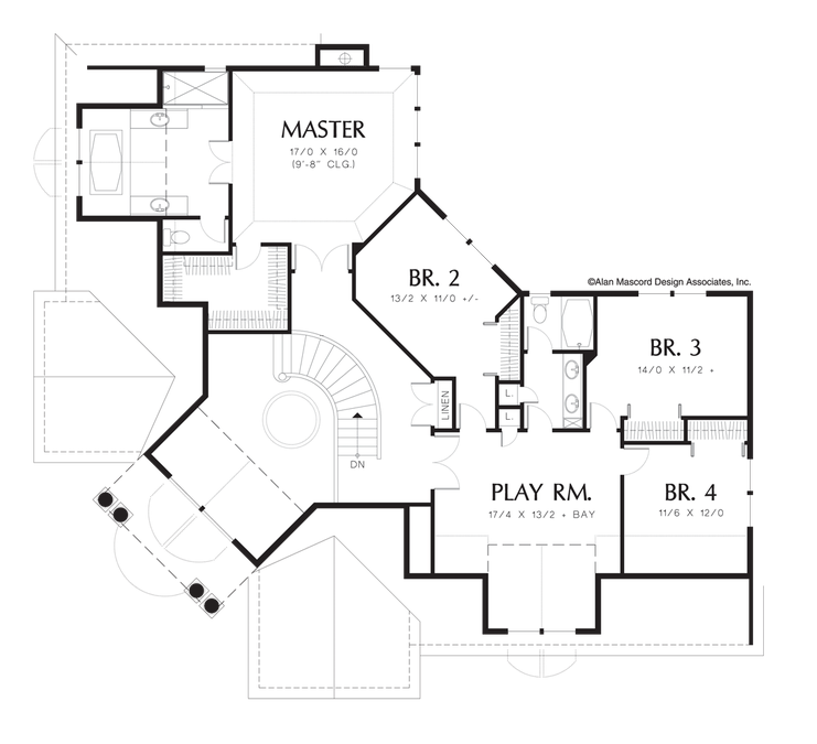 Upper Floor Plan image for Mascord Ingersoll-Grand, Angled Entrance-Upper Floor Plan