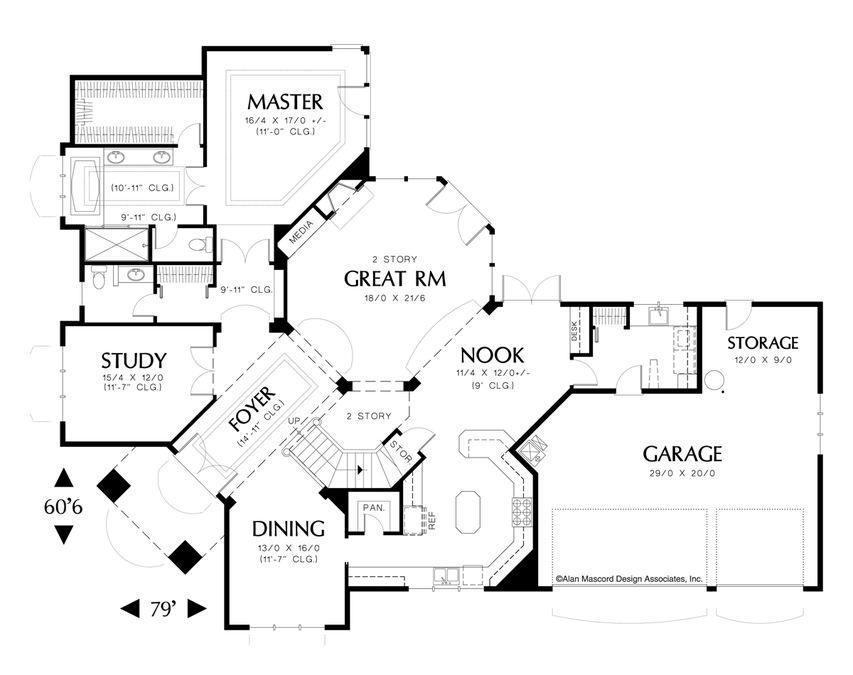 Main Floor Plan image for Mascord Hammond-Elegant Home for Corner Lot-Main Floor Plan