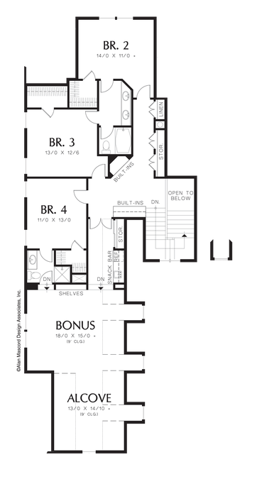 Upper Floor Plan image for Mascord Marlow-L-Shaped Cape Cod Style Home-Upper Floor Plan