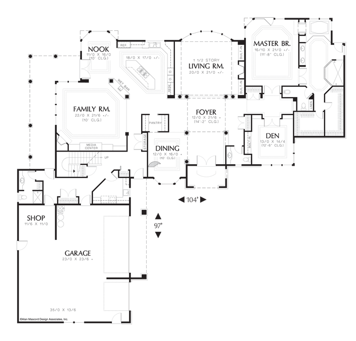 Main Floor Plan image for Mascord Kirkwood-L-Shaped 2 Story with Master on Main-Main Floor Plan