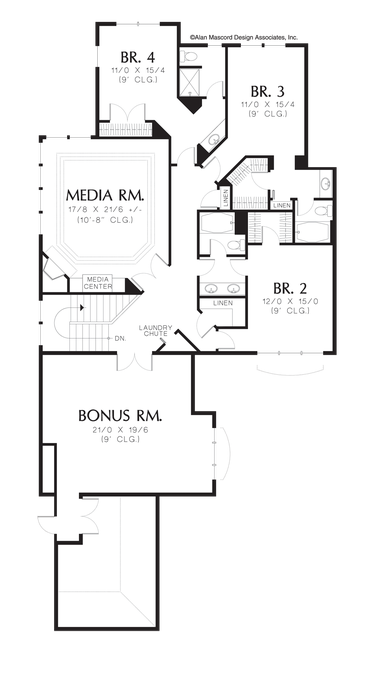 Upper Floor Plan image for Mascord Kirkwood-L-Shaped 2 Story with Master on Main-Upper Floor Plan