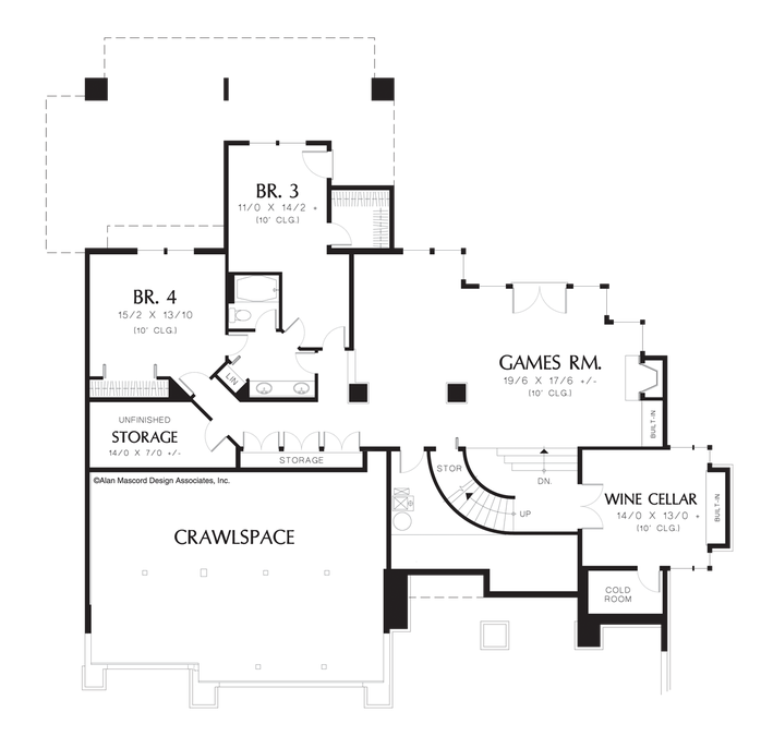 Lower Floor Plan image for Mascord Maxfield-3 Story Plan for Sloping Lot-Lower Floor Plan