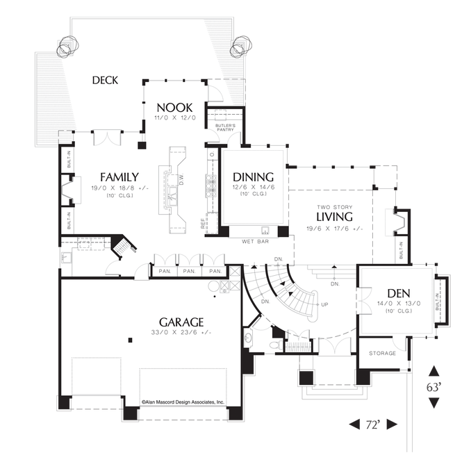 Main Floor Plan image for Mascord Maxfield-3 Story Plan for Sloping Lot-Main Floor Plan