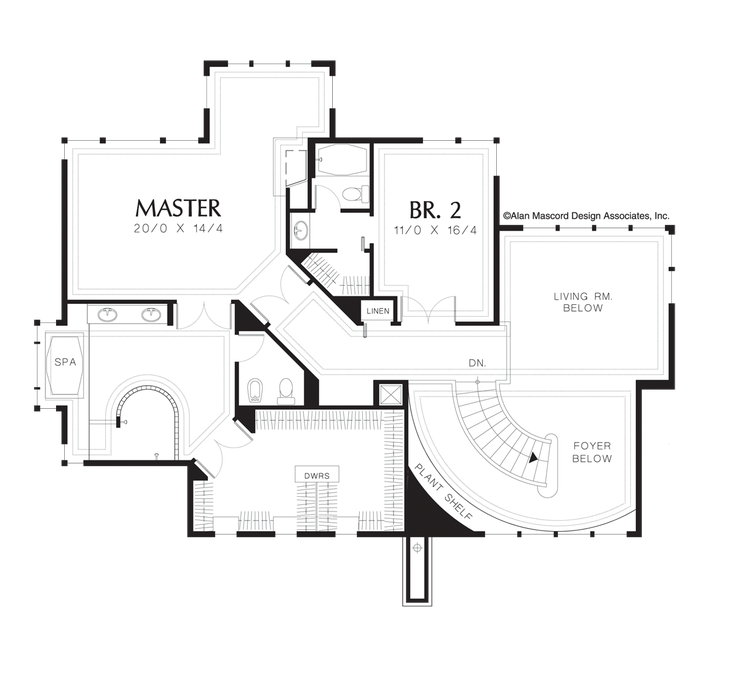 Upper Floor Plan image for Mascord Maxfield-3 Story Plan for Sloping Lot-Upper Floor Plan