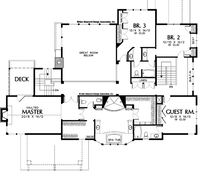 Upper Floor Plan image for Mascord Lyons-French Doors Open to the Sunroom-Upper Floor Plan