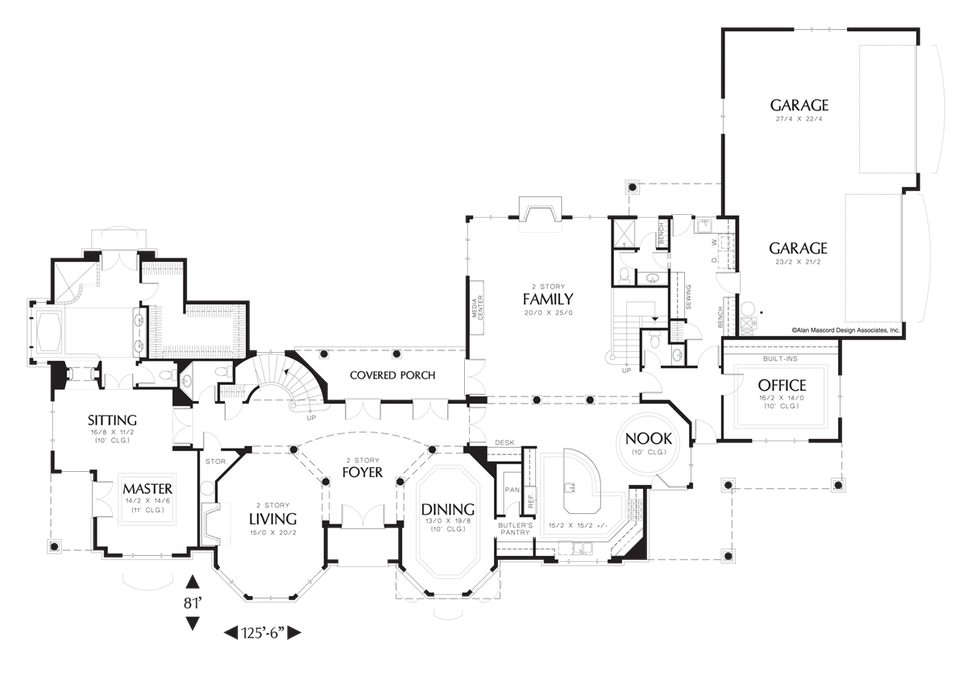 Main Floor Plan image for Mascord Morley-Guest Suite and Library on Upper Level-Main Floor Plan