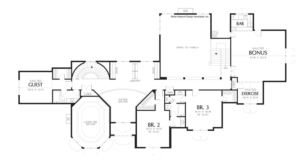 Upper Floor Plan image for Mascord Morley-Guest Suite and Library on Upper Level-Upper Floor Plan