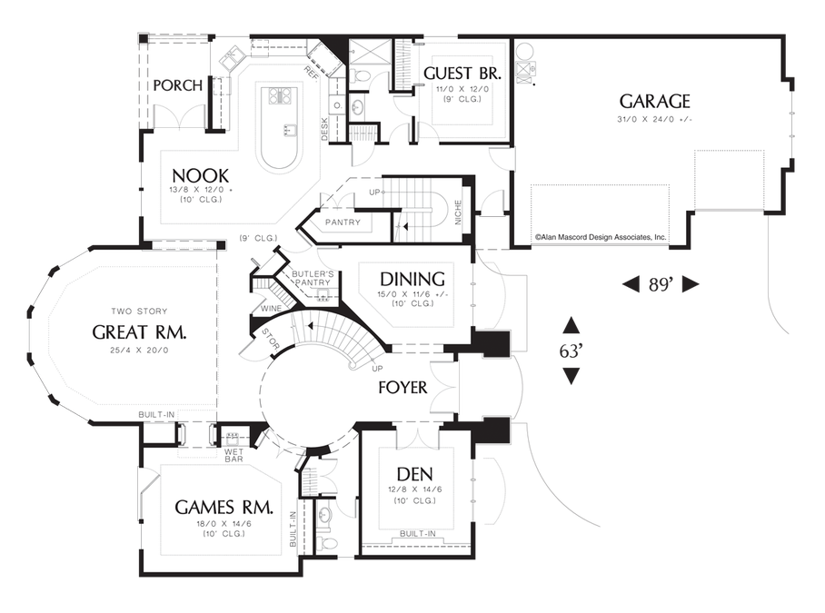 Main Floor Plan image for Mascord Aster-Friendly Plan for Formal and Casual Entertaining-Main Floor Plan