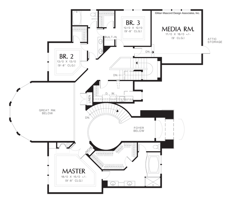 Upper Floor Plan image for Mascord Aster-Friendly Plan for Formal and Casual Entertaining-Upper Floor Plan