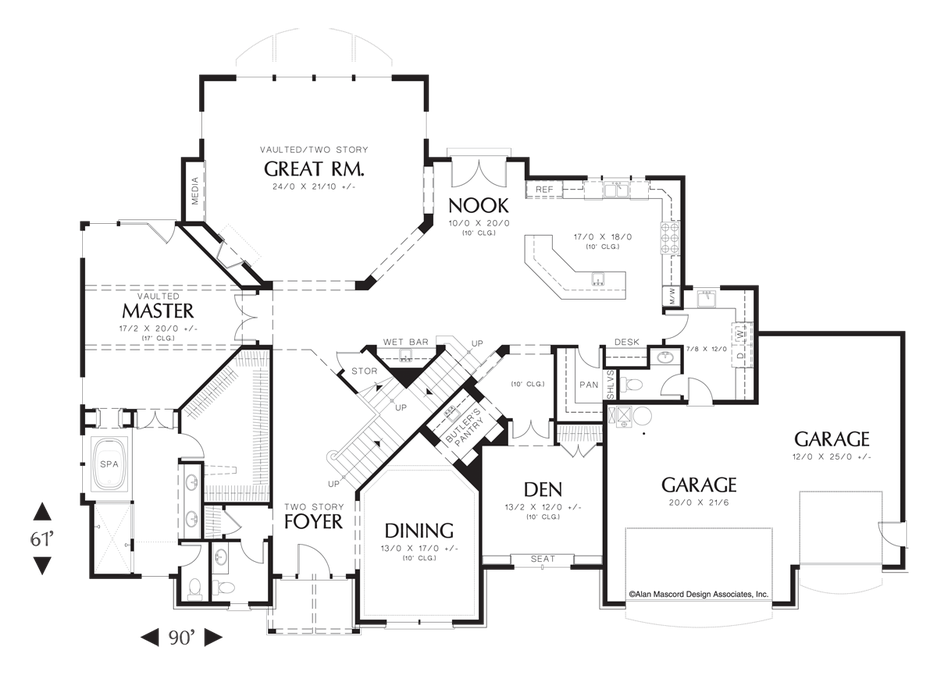 Main Floor Plan image for Mascord Ellisville-2 Story Great Room Plan with Built-in Media Center-Main Floor Plan