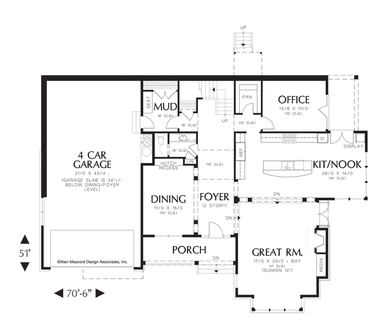 Main Floor Plan image for Mascord Kincade-Large Craftsman with Cozy Feel-Main Floor Plan