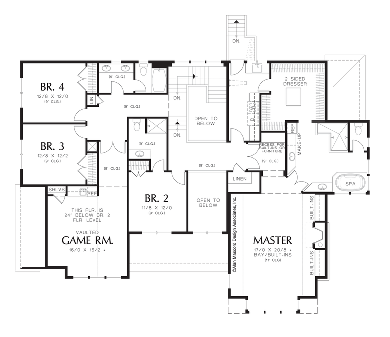 Upper Floor Plan image for Mascord Kincade-Large Craftsman with Cozy Feel-Upper Floor Plan