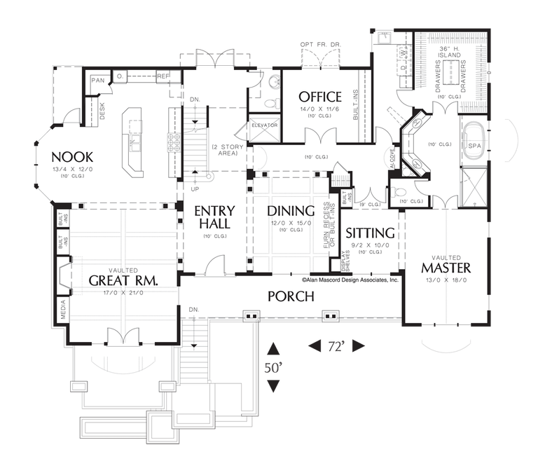 Main Floor Plan image for Mascord Goldstein-Game Room with Fireplace in Sloping Lot Plan-Main Floor Plan