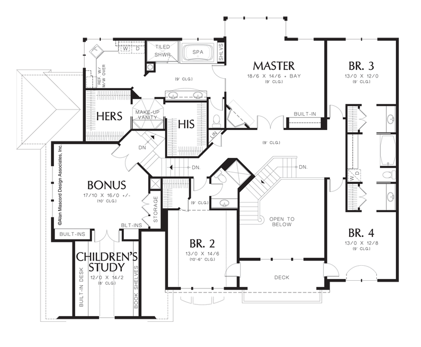 Upper Floor Plan image for Mascord Anniston-Large Home Designed for Sloping Lot-Upper Floor Plan