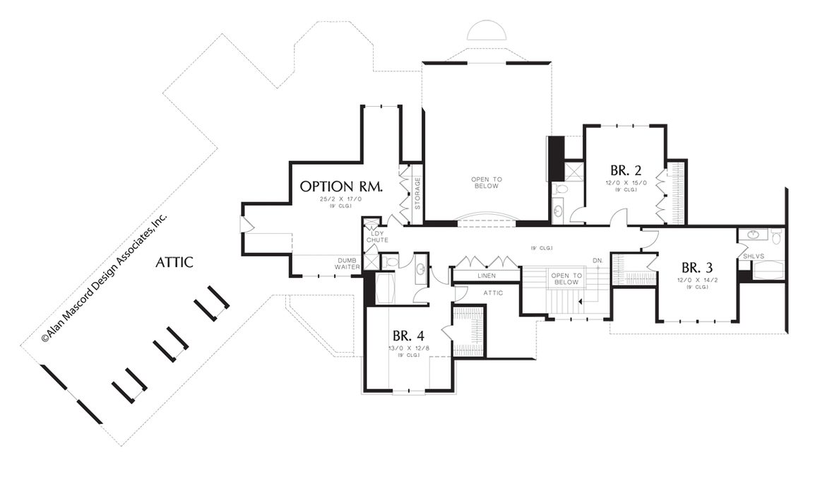 Upper Floor Plan image for Mascord Glendale-Dumbwaiter and Laundry Chute Included-Upper Floor Plan