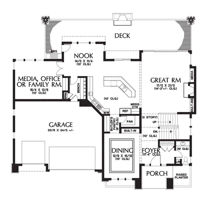 Main Floor Plan image for Mascord Karstan-Flexible Modern Home for Sloping Lot-Main Floor Plan