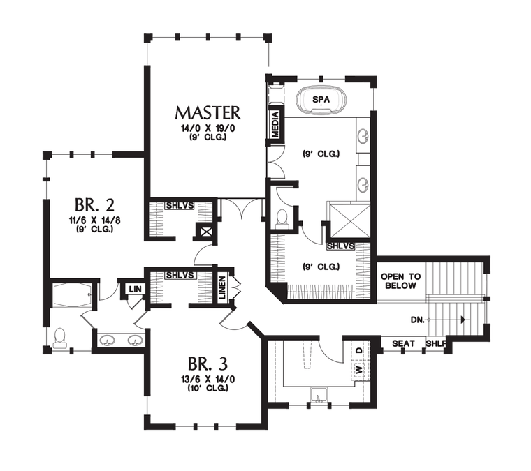 Upper Floor Plan image for Mascord Karstan-Flexible Modern Home for Sloping Lot-Upper Floor Plan