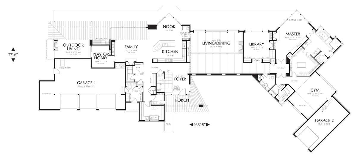 Main Floor Plan image for Mascord Aurea-Modern Plan that Blends with Land-Main Floor Plan