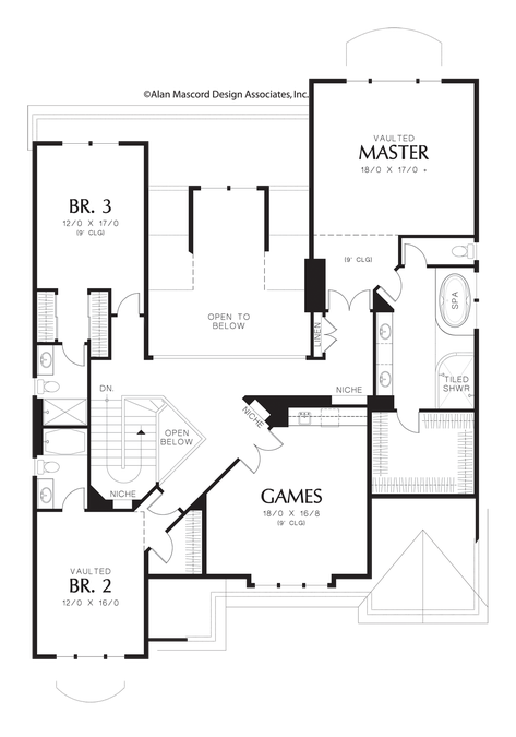 Upper Floor Plan image for Mascord Tucker-Sweeping Rooflines and Functional Floor Plan-Upper Floor Plan