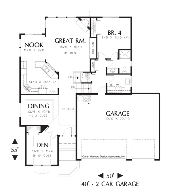 Main Floor Plan image for Mascord Boyden-3 Bedroom Traditional Plan with Central Foyer-Main Floor Plan