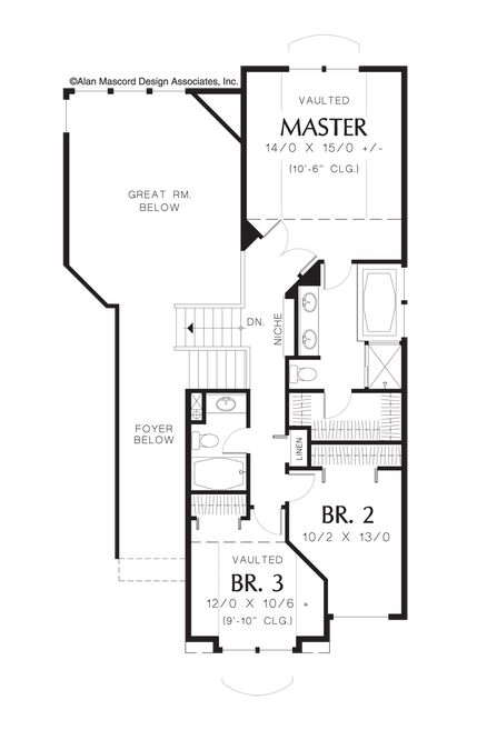 Upper Floor Plan image for Mascord Boyden-3 Bedroom Traditional Plan with Central Foyer-Upper Floor Plan