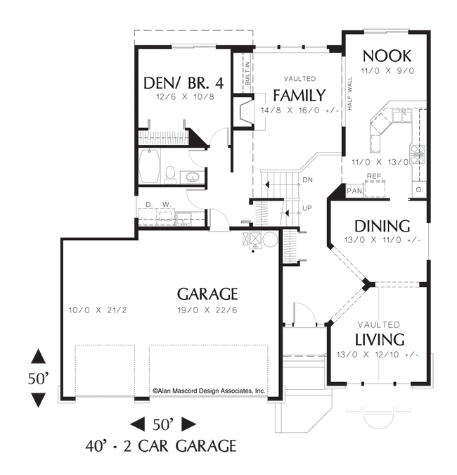 Main Floor Plan image for Mascord Adriana-Den Opens to Patio in this Narrow Lot Plan-Main Floor Plan