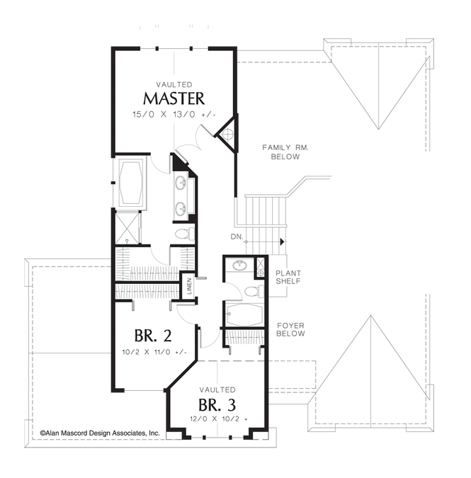 Upper Floor Plan image for Mascord Adriana-Den Opens to Patio in this Narrow Lot Plan-Upper Floor Plan