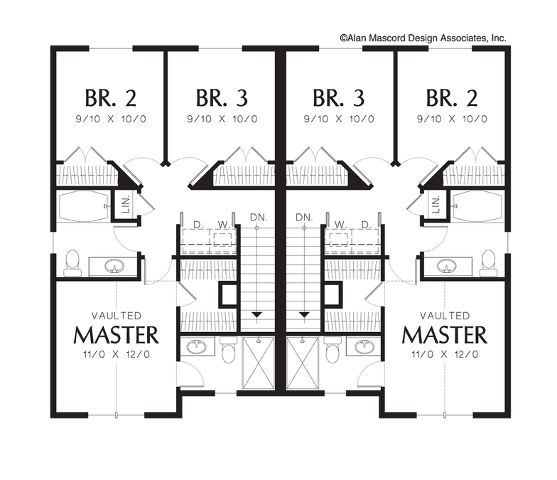 Upper Floor Plan image for Mascord Woodbury-Double Garage Tucked into Hillside-Upper Floor Plan