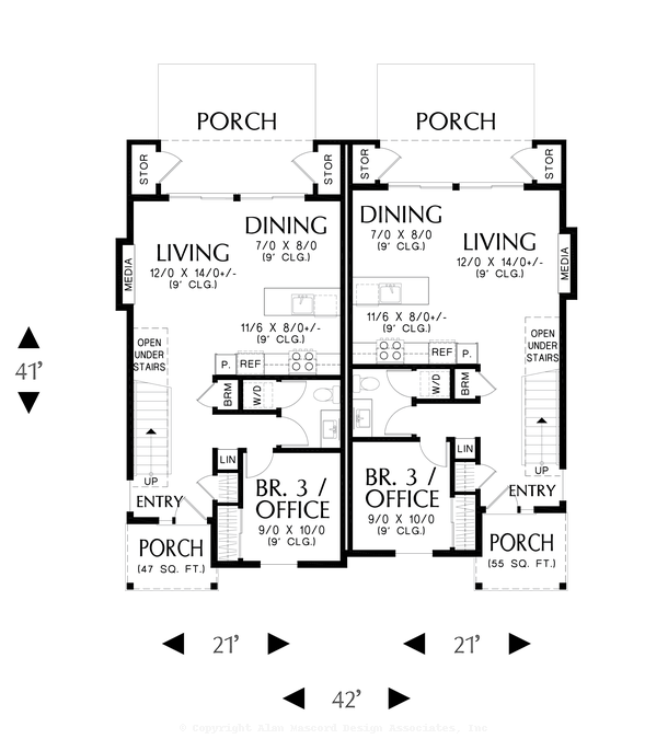 Main Floor Plan image for Mascord Calico Farm-Wonderful Farmhouse Duplex-Main Floor Plan