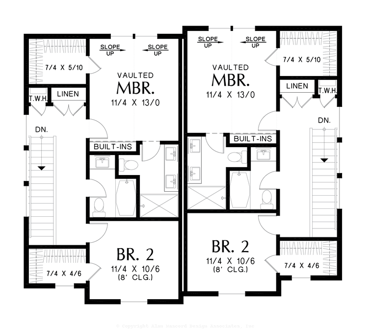 Upper Floor Plan image for Mascord Calico Farm-Wonderful Farmhouse Duplex-Upper Floor Plan