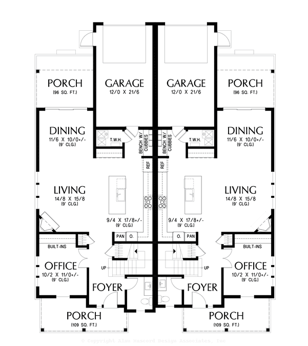 Main Floor Plan image for Mascord Kutcher-Rear Loading Farmhouse Duplex-Main Floor Plan